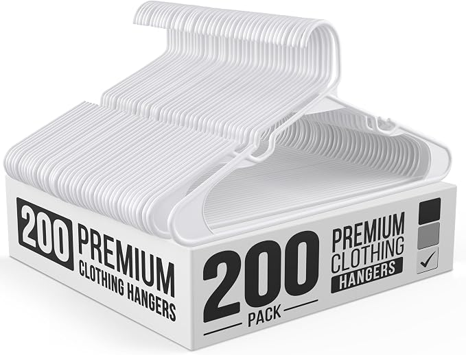 200 Pack Plastic Hanger for Shirt Pants Coats Dresses Skirts Suits Jackets by OurModernSpace