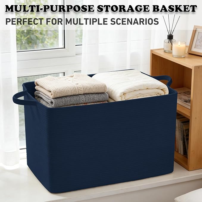 65L Large Laundry Basket with Handles, Woven Blanket Basket - Image 6