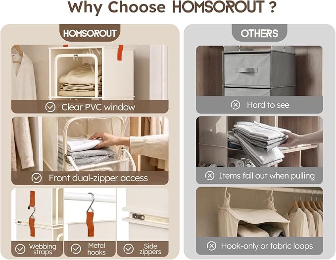 6-Tier Modular Hanging Closet Organizer Shelves, Front Opening, Fabric Vertical - Image 4