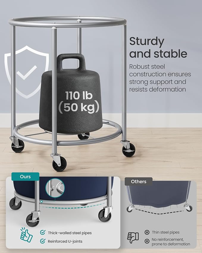 SONGMICS Laundry Basket with Wheels, Steel Frame, Removable Bag - Image 7