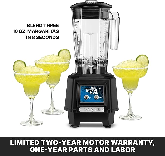 Waring Commercial TBB145 TORQ 2 Horsepower Blender, 2 Speed Toggle Switch Controls, with 48 oz. BPA Free Container, 120V, 5-15 Phase Plug, 9 x 15.75 x 11.5 inches, Multicolor