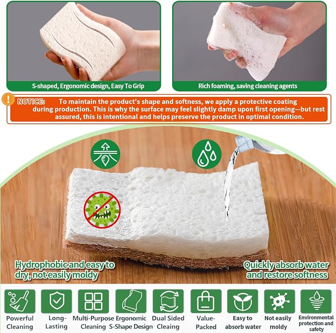 Sponges Kitchen Natural Dish Sponge Plant-Based Biodegradable Compostable | - Image 2