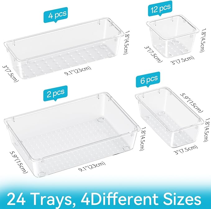 24 PCS Drawer Organizer Set, Makeup Organizers, Tool Storage Trays | 4 Sizes - Image 2