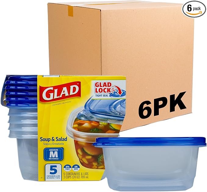 Glad GladWare Medium Rectangle Food Storage Containers, 24 Oz, 5 Ct, 6-Pk | by GladTrashFoodStorage