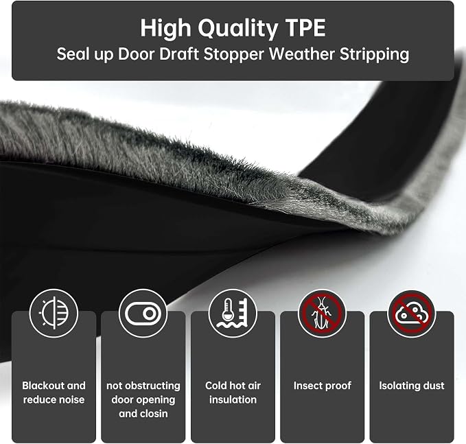Self-Adhesive Brush Door Sweep, 39.37" L x 2" W, Blocks Dust and Noise - Image 2