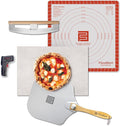 FibraMent-D Premium 5-Piece Ultimate Pizza Set Perfect for Home Ovens - 17-1/2" x 13-7/8" x 3/4" Rectangle Pizza Stone, Peel & Rocker Pizza Cutter, Pizza Stone Ranked 'BEST OVERALL PIZZA STONE'