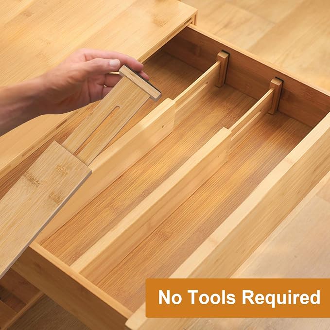 Bamboo Drawer Dividers, Adjustable Drawer Organizers, Fits 12.6–16" Drawers | - Image 6