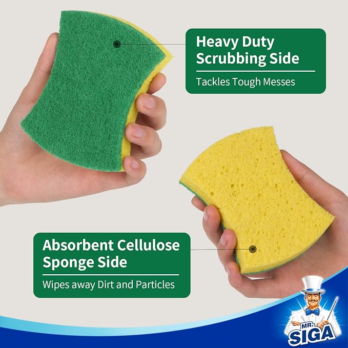 MR.SIGA Heavy Duty Cellulose Scrub Sponge, Dual-Sided Dish Sponge, 12 Pack | - Image 5