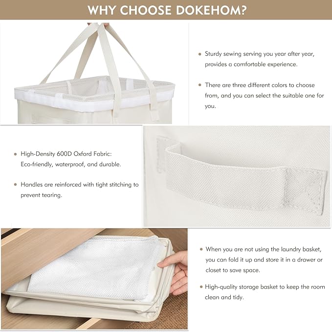 DOKEHOM 90L X-Large Rolling Laundry Basket Hamper on Wheels - Image 4