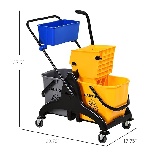 HOMCOM Mop Water Bucket Wringer Cart, Double Mop Bucket, 2 x 6.9 Gallon - Image 7