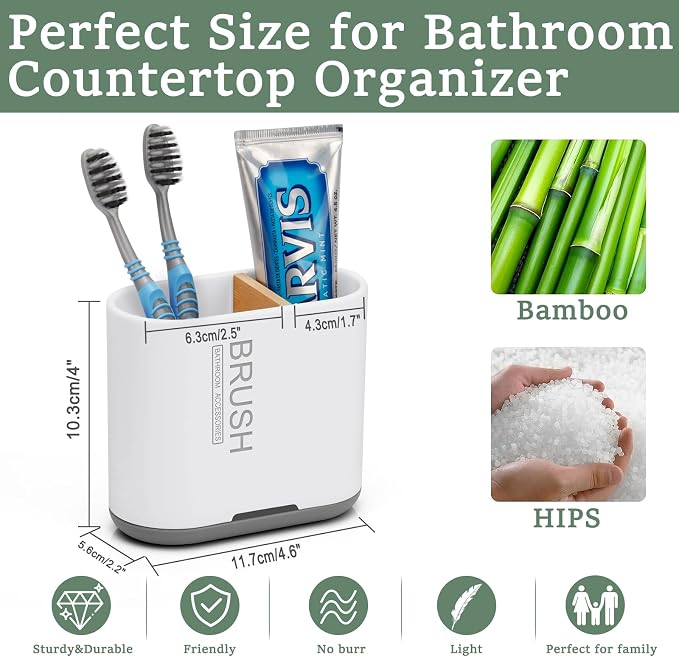 Bamboo Toothbrush Holder for Bathrooms Toothpaste Organizer, Kids Electric - Image 4