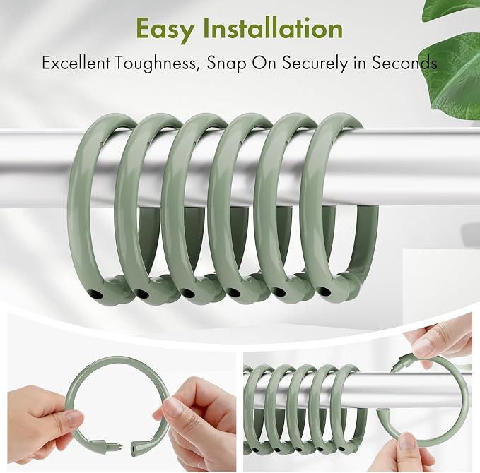 Amazer Plastic Shower Curtain Rings, O Shape Sage Green Shower Curtain Hooks - Image 6