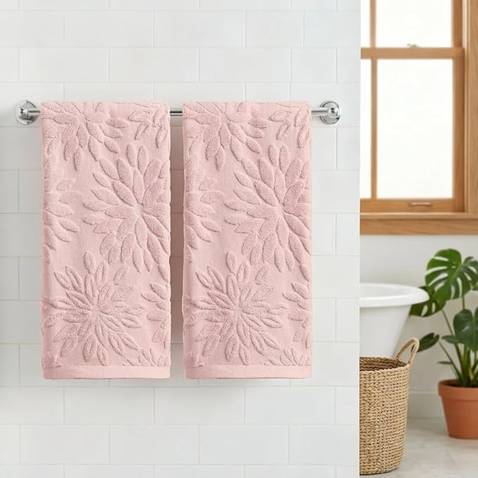 Artoid Mode 2 Pcs Pink 3D Dahlia Floral Jacquard Hand Towels - Image 2
