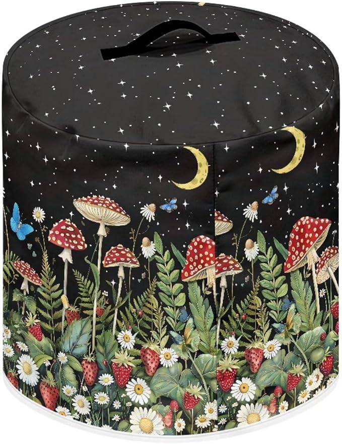 Mushroom Star Print Rice Cooker Protective Cover Lightweight Pressure Cooker Cover with Handle & Pocket, Washable Round Air Fryer Cover Home Kitchen Décor