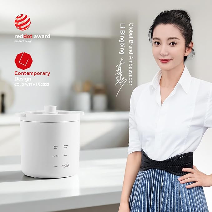 Rice Cooker 2 Cup Uncooked, Mini Rice Cooker Small Electric Cooker with 4 Cooking Functions, 24 Hour Preset, Heat Preservation, Non-Stick Ceramic Coating for 1-2 People