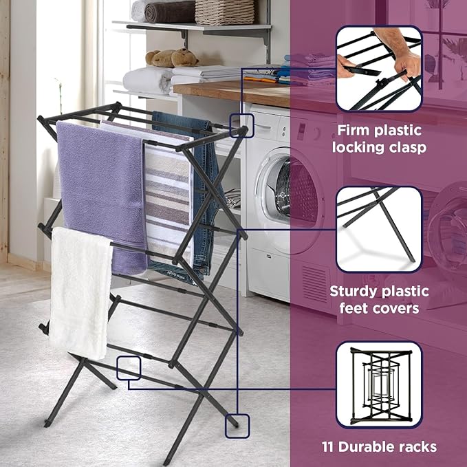 Black+Decker 3 Tier Expandable Collapsing Foldable Laundry Rack - Image 4