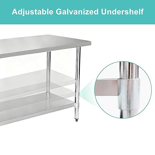 COOLCHEF Stainless Steel Work Table 30 x 48 Inch, NSF Commercial Prep Table with Undershelf, Heavy Duty Food Prep Workstation