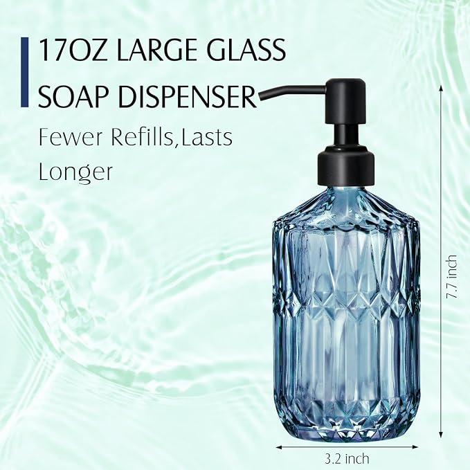 COHOSEGE 17 Oz Blue Glass Kitchen Soap Dispenser - Image 4
