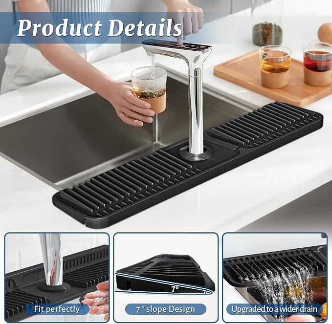 PoYang 24 Inch Faucet Mat for Kitchen Sink Splash Guard, Snap Button Holds It - Image 8