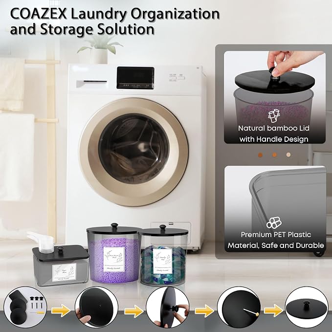 COAZEX 3 Pack Black Laundry Powder Container & Dryer Sheet Holder - Image 4