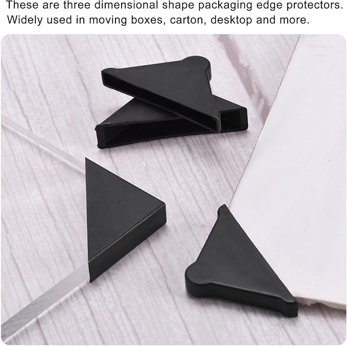 uxcell 20Pcs Plastic Corner Protectors 12x66mm Triangle Shape Glass Corner Guards Cushion for Corner Protection of Glass, Mirror, Tile, Black