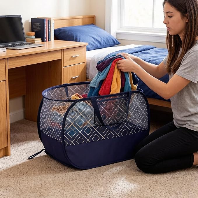 100L Extra Large Mesh Pop Up Laundry Hamper 2 Pack - Image 7
