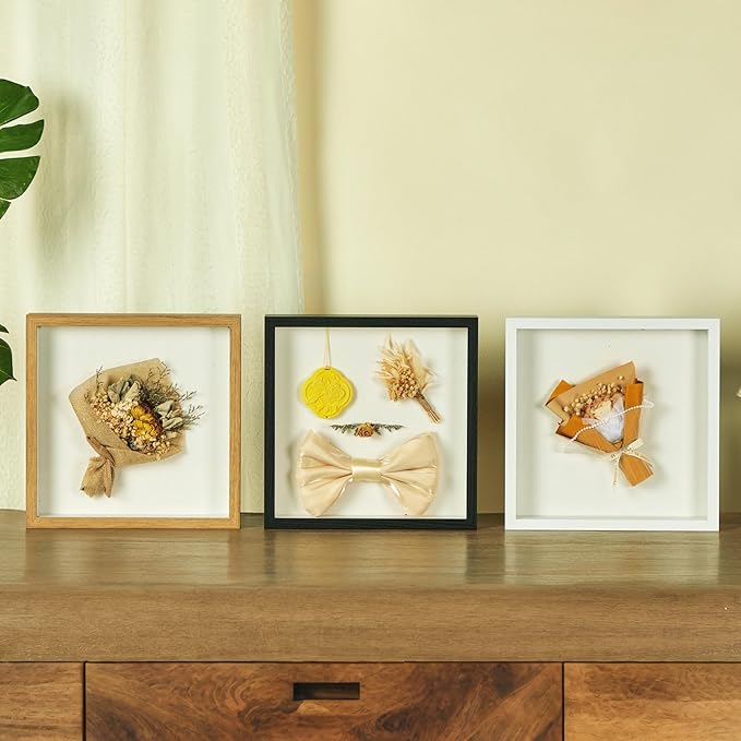 11x11 Shadow Box Display Case Picture Frame with Soft Linen Back, Deep Wood Color Shadow Box 11x11 for Flowers Medal Display Case Jersey pet Graduation Memorabilia Baby Ltems Crafts Photos