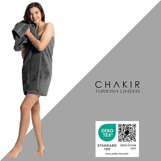 Chakir Turkish Linens 100% Cotton 8-Piece Towel Set, Dark Gray | Premium Towel - Image 3
