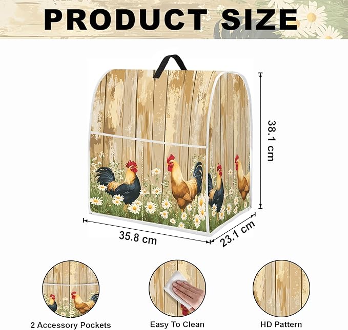 Stand mixer cover with handle and storage bag, reusable and washable, stylish retro floral design, keeps kitchen countertops clean and tidy (fits 6-8 quart mixers).