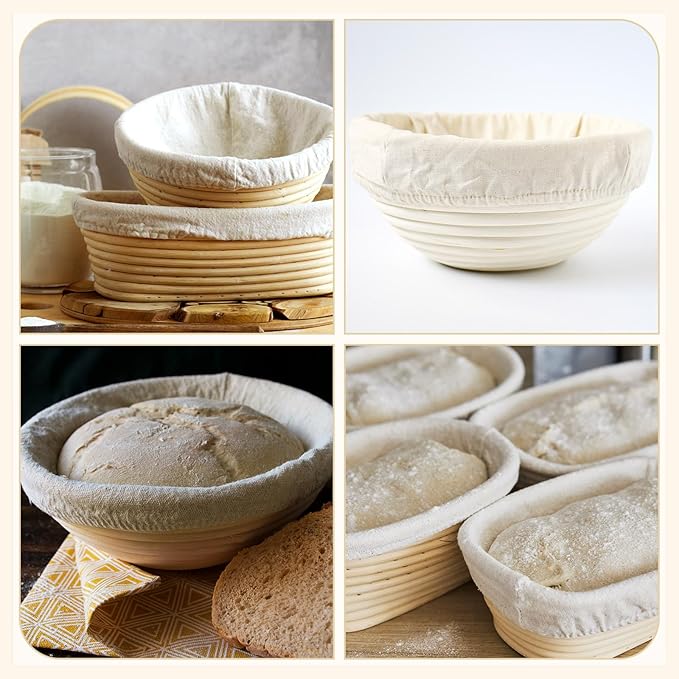 Boao 6 Pieces Bread Banneton Proofing Basket Liner Cloth Cover Natural Rattan Baking Dough Banneton Proofing Sourdough Basket Cloth Liner Bread Baking Supplies(Round, 8.5 Inch)
