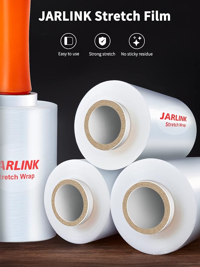 JARLINK 5" x 1000' Plastic Film Roll, Stretch Pallet Wrap W/Handles, 8 Pack - Image 4
