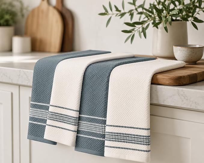 Kitchen Towels, Cotton Soft Large 18 x 28 Dobby Weave Super Absorbent Tea - Image 2