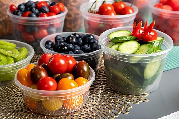 SafeWare Deli Containers with Airtight Lids 50 Mix Sets (16oz- 25 Set, 32oz 25 Set) Perfect for Slime, Portion Control, Microwavable, Dishwasher, Freezer Safe, Leakproof, Stackable