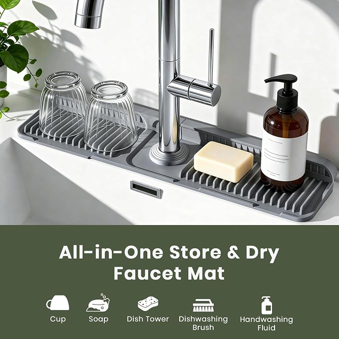 2PCS 24 Inch Faucet Mat for Kitchen Sink, Silicone Splash Guard for Kitchen - Image 4