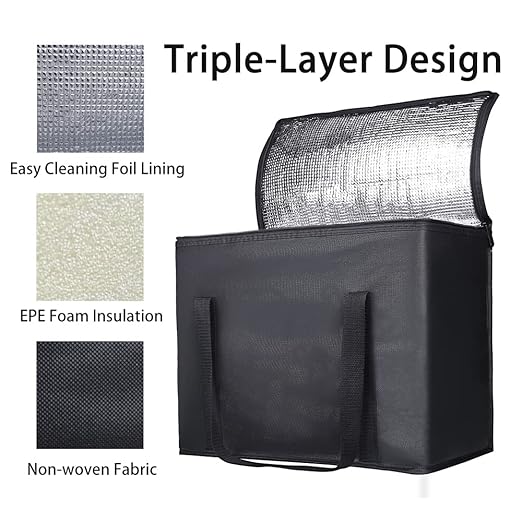 1PK Insulated Grocery Bags Reusable Heavy Duty - Cooler Tote with Reinforced Base for Stability & No Sag - XL Thermal Bag for Hot Cold Food, Delivery, Shopping, Travel, Camping,Grocery Essentials