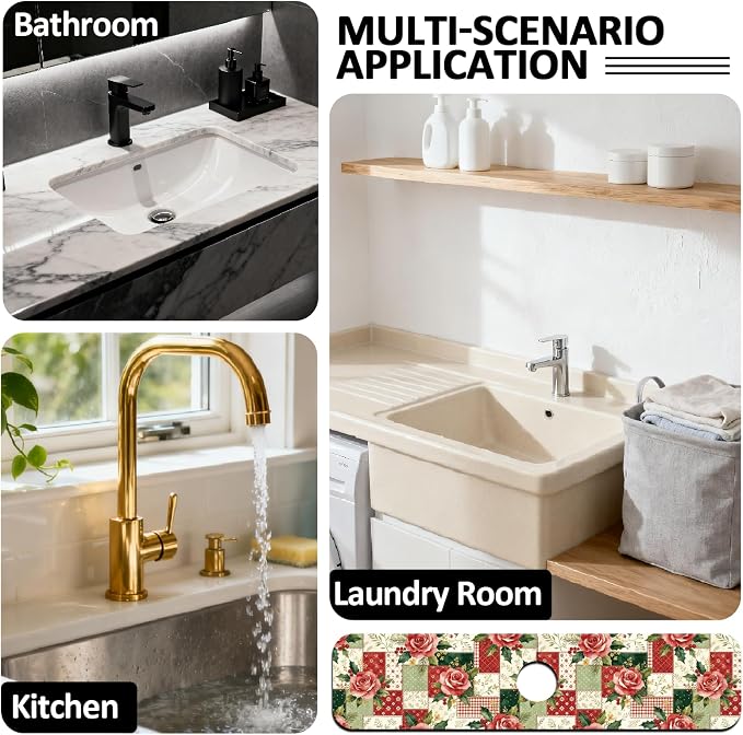 2 Pcs Kitchen Sink Splash Guard Faucet Mat Patchwork Flowers Faucet Mat - Image 7