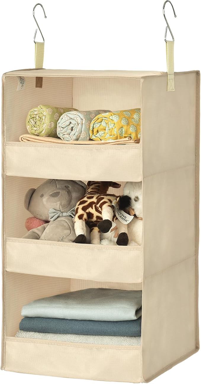GRANNY SAYS 3-Shelf Hanging Closet Organizer, Foldable Storage, Khaki | 33 lb by GRANNYSAYS