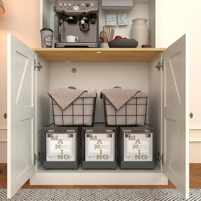 71" Tall Farmhouse Kitchen Pantry, Large Storage Cabinet with Glass Doors, Freestanding Coffee Bar Hutch with Microwave Stand, Adjustable Shelves for Kitchen, Living Room, White 3 Pcs