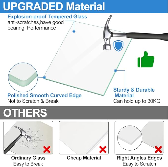 UPGRADED 240443384 Refrigerator Crisper Glass Inset Only for 241969501 Refrigerator Shelf Frame,Glass Crisper Cover Compatible with Frigidaire Refrigerator Replacement Shelf Parts