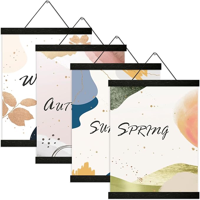 4 Pack Magnetic Poster Hanger Frame 12 inch Black- 12x16 12x18 12x20 12x24 Poster Frame for Wall Art Pictures Photos Prints Maps Diamond Art Painting