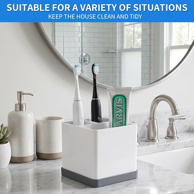 Silicone Toothbrush Holders for Bathrooms White Grey, 3-Slot Electric - Image 8