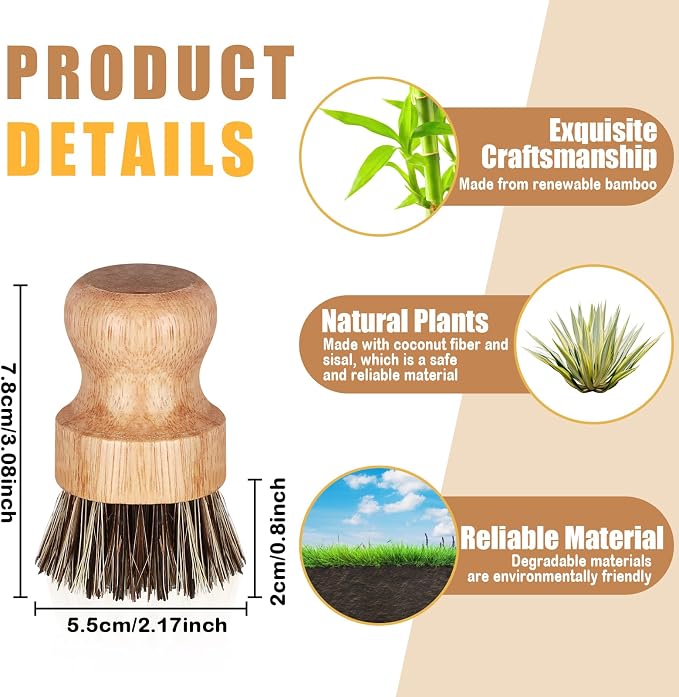 Nuenen 6 Packs Bamboo Dish Scrub Brushes Wooden Scrubbers Set Kitchen - Image 3