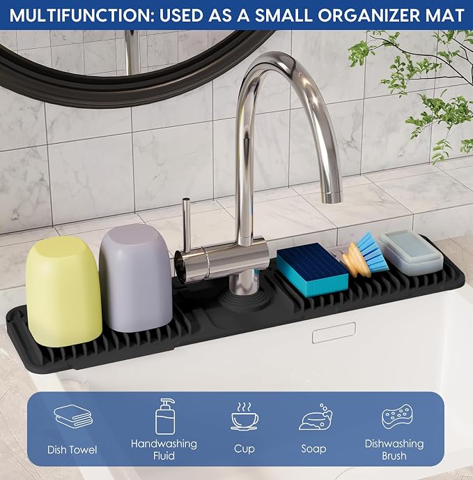 24-Inch Silicone Faucet Mat for Kitchen Sink Splash Guard, 7° Slope | 24"x5.5" - Image 7