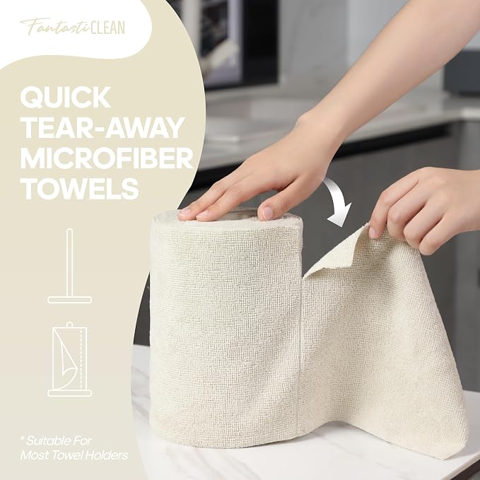 Fantasticlean Microfiber Cleaning Cloth Roll, 60 Pack, Off White - Image 2