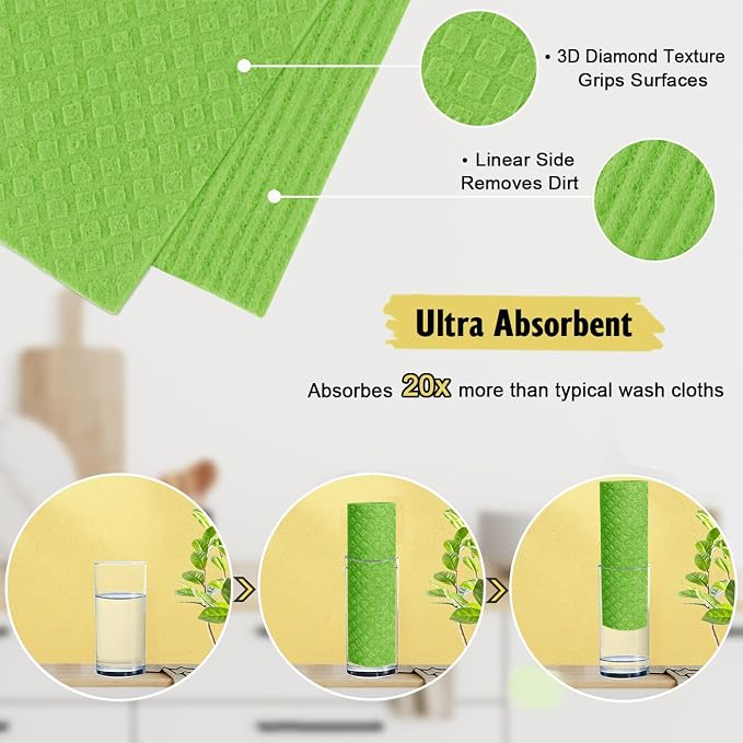 MoLKENE Swedish Dishcloths for Kitchen, 6 Pack Cellulose Sponge Cloths | - Image 3