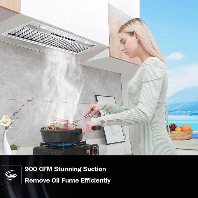 MCBON Range Hood Insert 42 Inch, 900 CFM Insert Range Hood, Touch Control Range Hood Insert, Remote & Gesture Sensing Vent Hood Insert, 4-Speed Hood Range Insert, Stainless Steel Range Hood, AE88-42