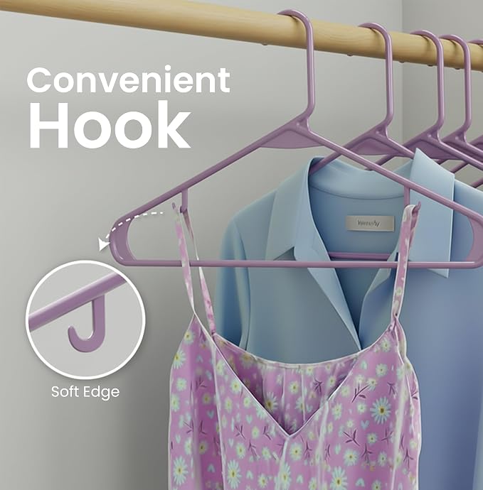 Utopia Home Plastic Hangers 50 Pack – Built-in Strap Hooks Purple | Space - Image 5