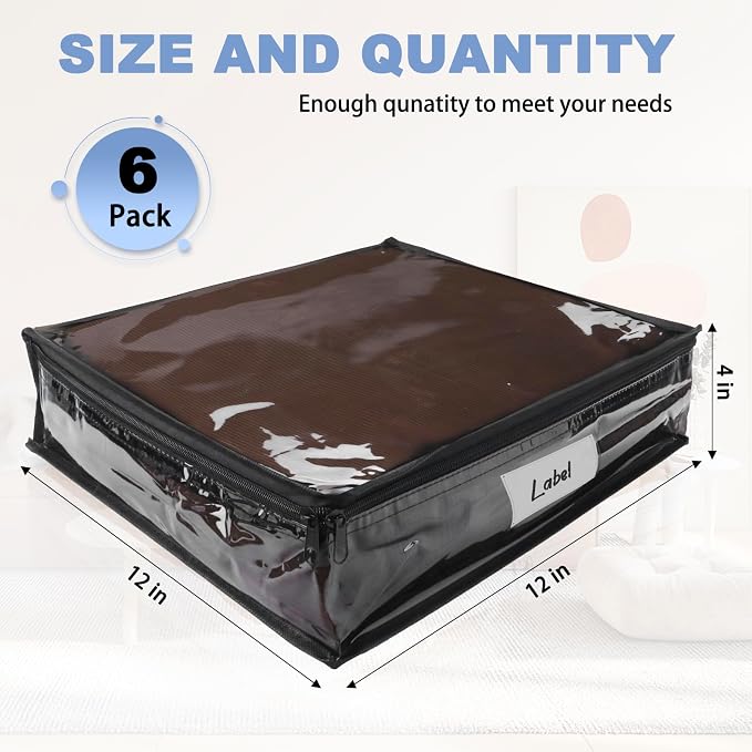 Clear Zippered Plastic Clothes Storage Bags, 6 Pack, Size: 12 x 12 x 4 Inch - Image 2
