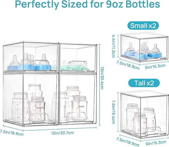 Vtopmart Clear Stackable Storage Drawers Set of 4, Baby Bottle Organizer | - Image 2