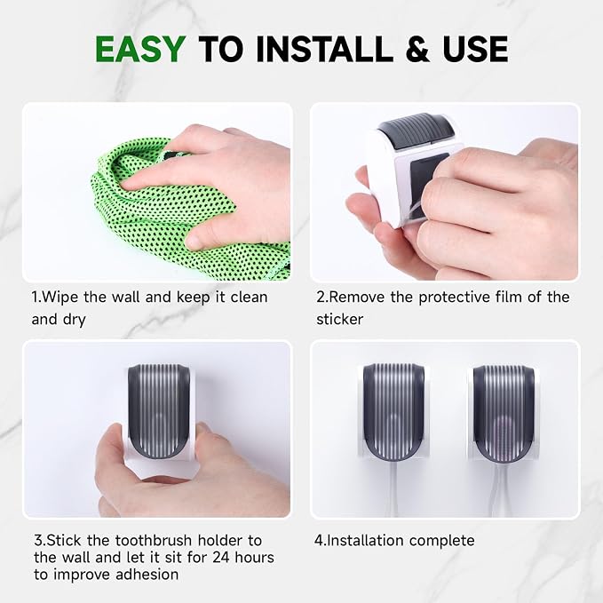 4 Pcs Toothbrush Holders Wall Mounted, Single Slot Design, Shower Self Adhesive - Image 6